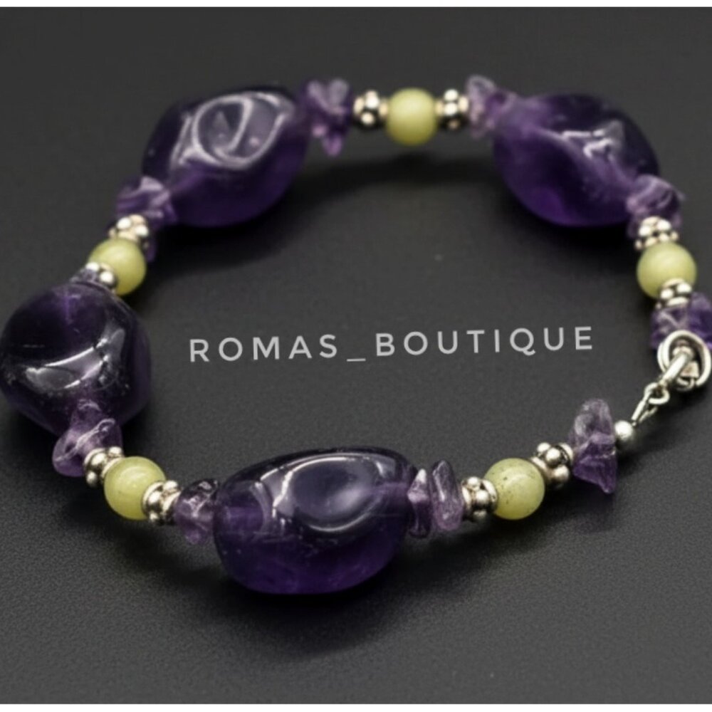 Purple Amethyst and Sterling Silver Vintage Beaded Bracelet